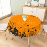 Lofaris Orange and Black Halloween Round Tablecloth with Jack-o’-Lanterns Bats for Spooky Party Decor